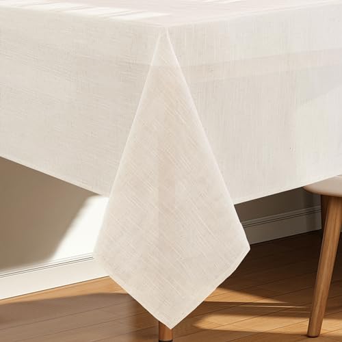 Natural Linen Textured Square Tablecloth, Slubby Lightweight Table Cloth 60 x 60 Inch, Water Resistant Stain Resistant Farmhouse Burlap Table Cover for Kitchen Dining Room - color: Natural, size: 60" X 60" (Square)