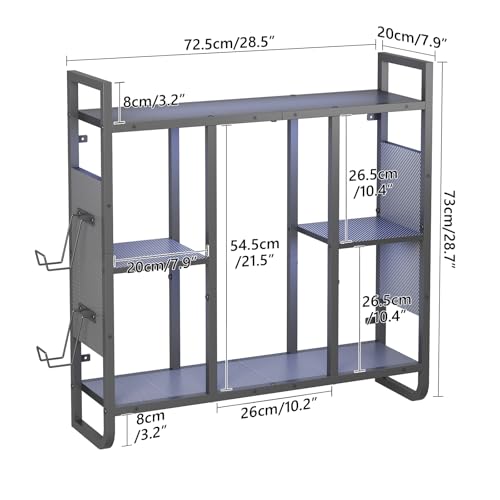 MAHANCRIS LED Gaming Floating Shelves, 3-Tier Wall Mounted Shelf for Wall Storage, Pipe Shelves Hanging Display Rack, with 2 Controller Hooks, for Gaming Room Decor, Kitchen, Home Bar Black FSHS142E01