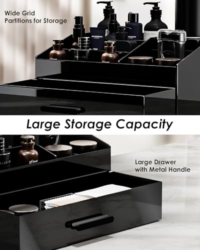 ProCase Cologne Organizer with Drawer, Acrylic Perfume Holder & Bathroom Countertop Organizer for Men & Women, Dresser Vanity Storage for Cologne, Perfume and Skincare -1 Layer, Cup - style: 1 Layer with Hair Dryer Holder