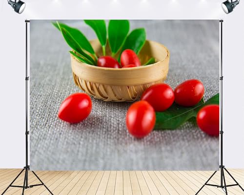 Trykid 17x10ft Fresh Goji Berries Bamboo Bowl Backdrop Organic Fruit Texture Photography Background Health Food Party Decoration Tapestry Photo Booth Prop Fabric - size: 17x10ft
