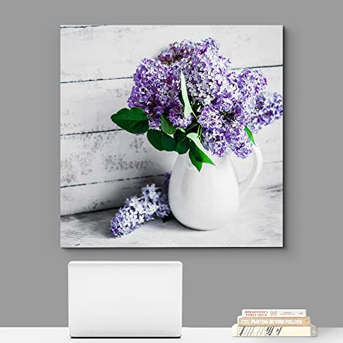wall26 Canvas Wall Art - Elegant Lilac Light Purple and Pink Flowers in White China Bottle Mordern Home Decoration 12"x12" - color: Artwork - 09, size: 12"L x 12"W