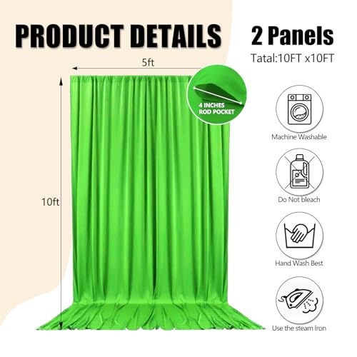 10ft x 10ft Emerald Green Backdrop Curtains for Parties, Fabric Satin Background Curtain with Rod Pockets for Weddings, Birthday, Baby Shower, Photography, Graduation Party Backdrop Drapes, 2 Panels - color: Emerald Green