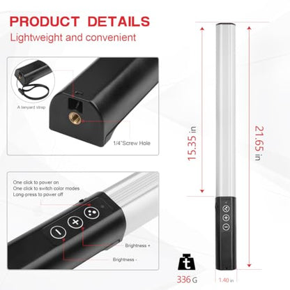 Hagibis RGB Handheld LED Video Light Wand Stick Photography Light 9 Colors,with Built-in Rechargable Battery and Remote Control,1000 Lumens Adjustable 3200K-5600K,Hot Shoe Adapter Included..