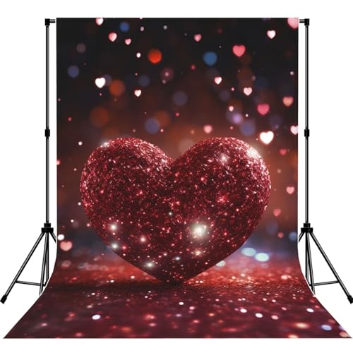 Red Glitter Heart Backdrop Background for Photography 5x7ft Photobooth Professional Photo Backdrop Curtains Video Photography Studio Photo Backgrounds Banner Booth Background Screen Parties - color: Red Glitter Heart
