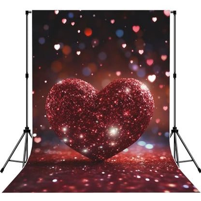 Red Glitter Heart Backdrop Background for Photography 5x7ft Photobooth Professional Photo Backdrop Curtains Video Photography Studio Photo Backgrounds Banner Booth Background Screen Parties - color: Red Glitter Heart