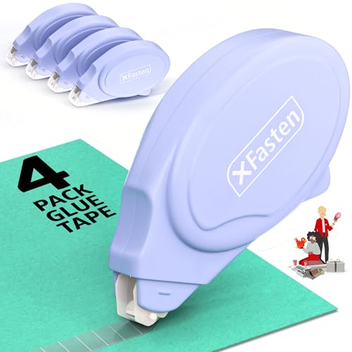 XFasten Glue Tape Roller for Scrapbooking 4-Pack Acid-Free Pastel Blue Double Sided Tape Roller for Crafts, Photos, Bullet and Junk Journaling Supplies - Scrapbook Adhesive Runner (0.3 in x 30 ft) - color: Pastel Blue