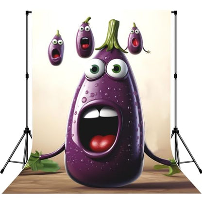 Cartoon Eggplant Backdrop Background for Photography 5x7ft Photobooth Professional Photo Backdrop Curtains Video Photography Studio Photo Backgrounds Banner Booth Background Screen Parties - color: Cartoon Eggplant