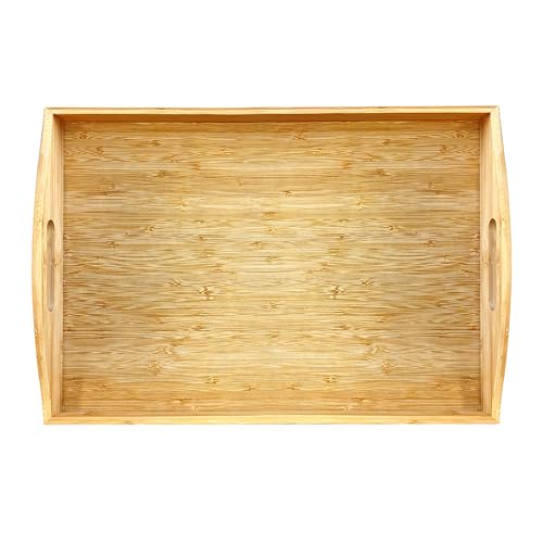 Bamboo Serving Tray Dinner Plates Cheese Board 16.5"x11.8"（42x30cm with Handle - color: Only Big Serving Tray