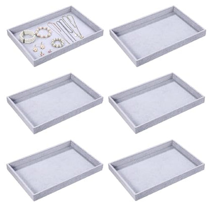 Quelay Velvet Stackable Jewelry Tray Showcase Display, Jewelry Organizer Tray Bracelet Ring Earring Necklace Organizer Empty Plate for Drawers Countertop (Grey,6 Pcs) - color: Grey
