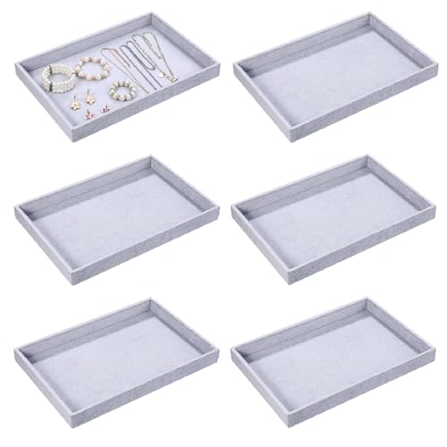 Quelay Velvet Stackable Jewelry Tray Showcase Display, Jewelry Organizer Tray Bracelet Ring Earring Necklace Organizer Empty Plate for Drawers Countertop (Grey,6 Pcs) - color: Grey