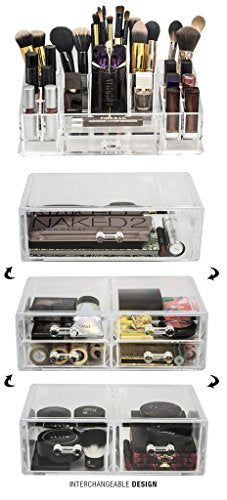 Sorbus Acrylic Cosmetics Makeup and Jewelry Storage Case Display Sets – Interlocking Drawers to Create Your Own Specially Designed Makeup Counter – Stackable and Interchangeable (Clear)