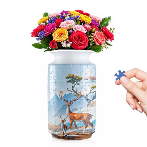 3D Puzzle Vase, 162 Curved Pieces DIY Flower Vase Craft Kit & 3D Puzzles for Adults, Creative Jigsaw Art Project Home Décor Centerpiece,House Warming Gift (D-Blue Pavilion) - color: D-blue Pavilion