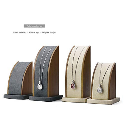 Oirlv 2Pcs/Set Necklace Pendant Display Stand Jewelry Display Holder Solid Wood Base (Creamy-White)