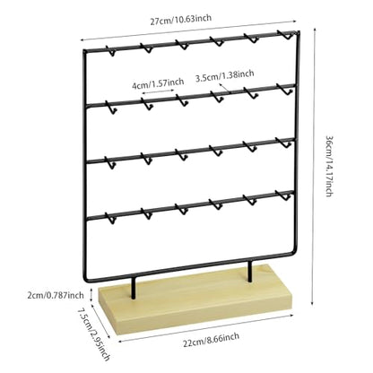 Earring Display Stand for Selling, 4 Tier Wooden Base Earring Rack Tower Display Holder Stand (24 Hooks, Black) - color: Black