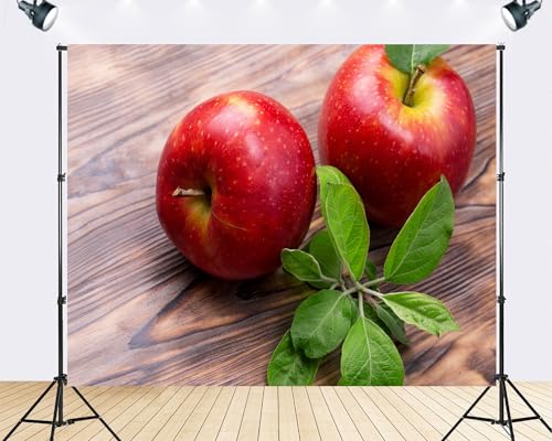 Trykid 12x8ft Red Apple Wood Table Backdrop Warm Rustic Farmhouse Vibe Photography Background Food Styling Harvest Party Table Setting Tapestry Party Decoration Photo Studio Prop Fabric - size: 12x8ft