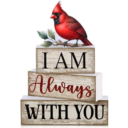 4 Pieces Cardinal Gift Decorations Wooden Red Cardinal Sign for Loss of Loved One Tiered Tray Decor I Am Always with You Sign Sympathy Remembrance Memorial Gifts for Home Kitchen Shelf Tabletop - style: Cardinal