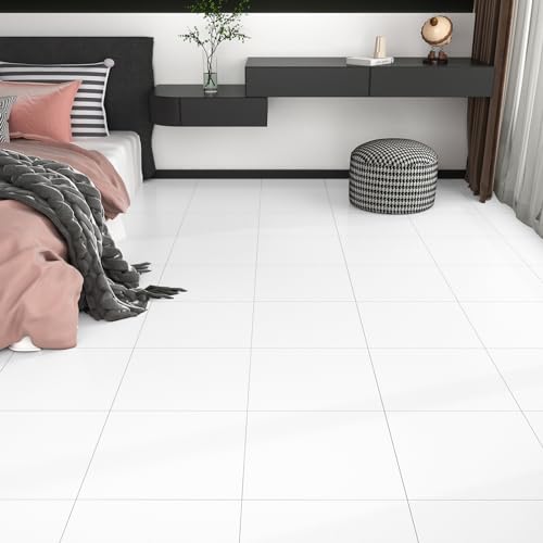 White Peel and Stick Floor Tile Waterproof Vinyl Flooring for Bathroom Kitchen 16-PCS Adhesive Flooring Sheets for Bedroom Removable Sticky Tiles for Floor Living Room 12x12 Inches White Marble Tiles - color: Pure White, size: 16 Tiles