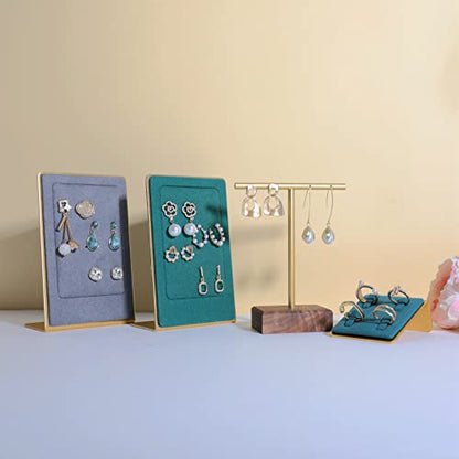 earrings T display stands for selling, small earring holder jewelry stand with 4 holes on bar, wood earring hanger for boutique display【Walnut】