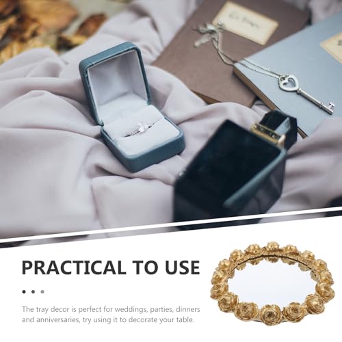 FOMIYES Decorative Rose Gold Mirror Vanity Tray Jewelry Organizer Round Makeup Display Plate for Bathroom Countertop Dressing Table