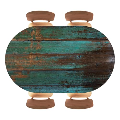 Oval Fitted Table Cloth Elastic Edged, Retro Blackish Green Wood Texture Background, Oval Table Cover for Picnic, Banquet, Home Kitchen, Fits 42"x60" Oval Tables - color: Wood Texture -10, size: 42" x 60" (Oval)