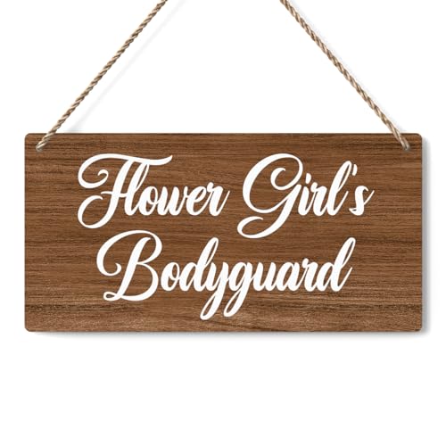 Flower Girl's Bodyguard Sign, Ring Bearer Sign, Rustic Wedding Signs Wedding Decor Weddings Stuff Engagement Decorations 12x6 Inches (Brown) - color: Flower Girl's Bodyguard