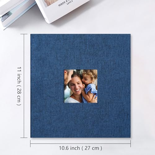 Vienrose Large Photo Album Self Adhesive for 4x6 8x10 Pictures Linen Scrapbook Album DIY 60 Blank Pages with A Metallic Pen - color: Blue, size: 11"x10.6" 60Pages