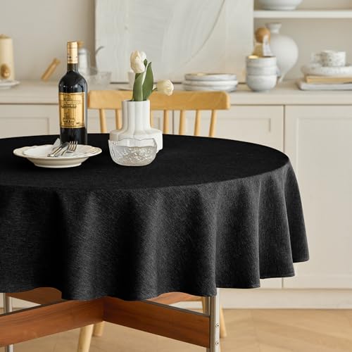 Decorelia Waterproof Farmhouse Round Small Table Cloth for Round Table, Easy Care Wrinkle-Free Fabric Circle Table Cover for Party, Wedding, Picnics, Patio Table (60 Inch, Round (2-4 Seats), Black) - color: Black, size: 60" (Round)