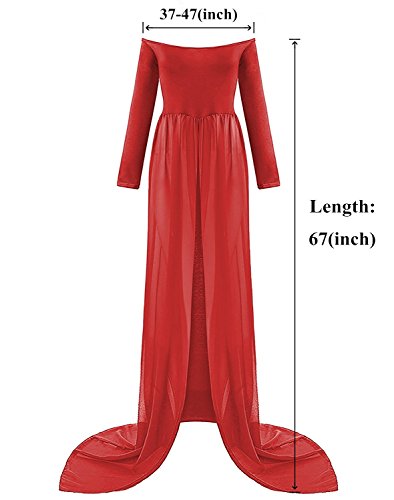 ZIUMUDY Maternity Maxi Chiffon Photography Dress Split Front Gown for Photoshoot - color: Red