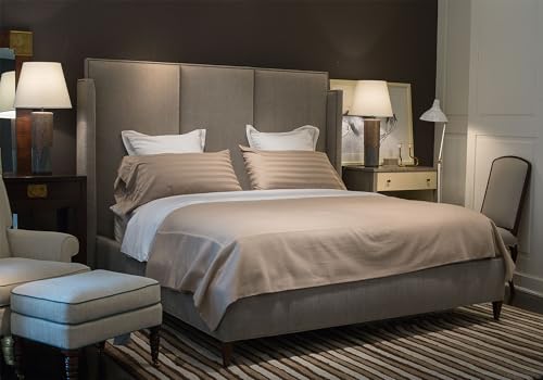 10X8ft Fabric Luxury Hotel Bedroom Backdrop Gray Upholstered Headboard Neutral Tones Interior Background Home Decor Party Decorations Tapestry Elegant Wall Hanging Photo Booth Studio Props - size: 10X8ft
