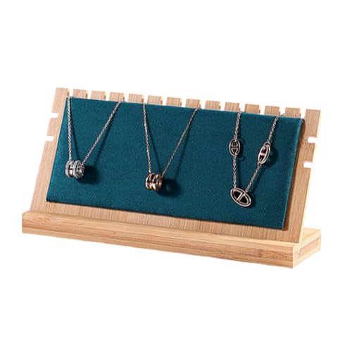 9.8"X4.73"Horizontal Necklace Jewelry Display Stand with Green Flannelette Soft Mat Bamboo Necklace Pendant Tabletop Display Storage Holder - color: Green, size: Small