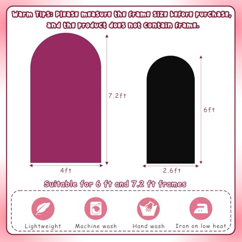 2PCS Arch Backdrop Covers for Arch Stand (7.2ft + 6ft) – Burgundy & Black Spandex Fitted Stand Covers for Weddings Baby Showers Birthday Party Supplies Decora & Photo Booths(Only Cover) - color: Burgundy & Black, size: 7.2FT/6FT