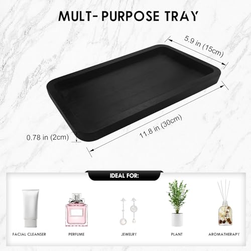 Bamboo Vanity Bathroom Tray for Counter, Bamboo Tray for Bathroom, Toilet Tank, Perfume 11.8L x 5.9W x 0.8H inch (Black) - color: Black