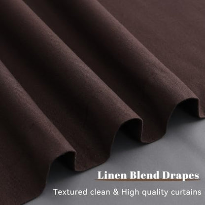 Guken Coffee Linen 100% Blackout Curtains for Bedroom 84 Inch Length 2 Panels Set Textured Elegant Black Out Thermal Insulated Soundproof Back Tab Hook Belt Bedroom Cafe Backdrop Drapes 52x84 7Ft - color: Coffee, size: 52"W x 84"L (Pack of 2)