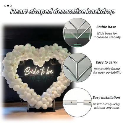 Heart Arch Stand, Heart Shaped Wedding Arch Fake Flowers, 5d Rose and Hydrangea Flower Backdrop, for Wedding Ceremony and Party Decoration,2.4×2.4m/8×8ft - size: 2.4×2.4m/8×8ft
