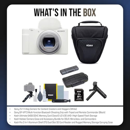Sony ZV-1 II Vlog Camera for Content Creators and Vloggers (White) with ACCVC1 Accessory Kit