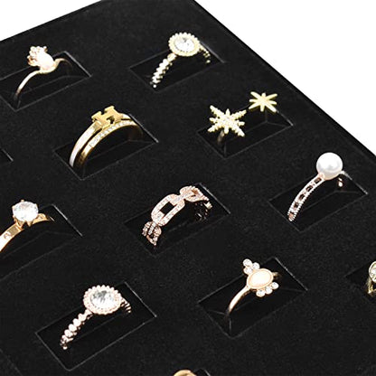 MOOCA 12 Slots Ring Tray Display, Slotted Ring Showcase Display Jewelry Organizer Stand, Jewelry Holder for Showcase for Home Trade Show, Black Velvet - color: Black Velvet, 12 slots