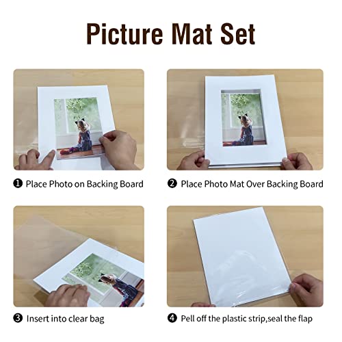 Falling in Art 5 Pack Acid Free 16x20'' White Picture Mats Board Show Kit for 11x14'' Pictures, 4-Ply Beveled Pre-Cut Photo Boards with Backing Board and Plastic Clear Bags - size: 16x20-5 Pack