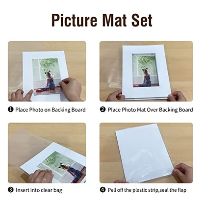 Falling in Art 5 Pack Acid Free 16x20'' White Picture Mats Board Show Kit for 11x14'' Pictures, 4-Ply Beveled Pre-Cut Photo Boards with Backing Board and Plastic Clear Bags - size: 16x20-5 Pack