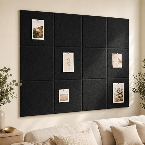 Large Cork Boards for Walls – 48" x 36" Self Adhesive Felt Wall Tiles, Ideal for Office Black Bulletin Board, Easy to Install Pin Board Photo Dart Board Wall Protectors - color: Black, size: 48“ X 36"