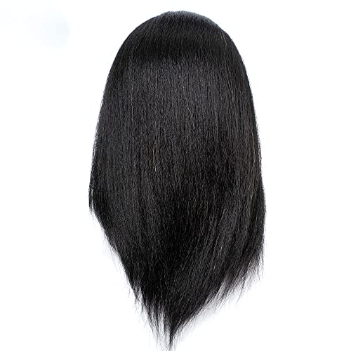 Mannequin Head Human Hair, 16inch, with 100% Human Hair, Cosmetology Doll Head for Hairdresser Practice Braiding Hair Styling, with Table Clamp Stand and Tools
