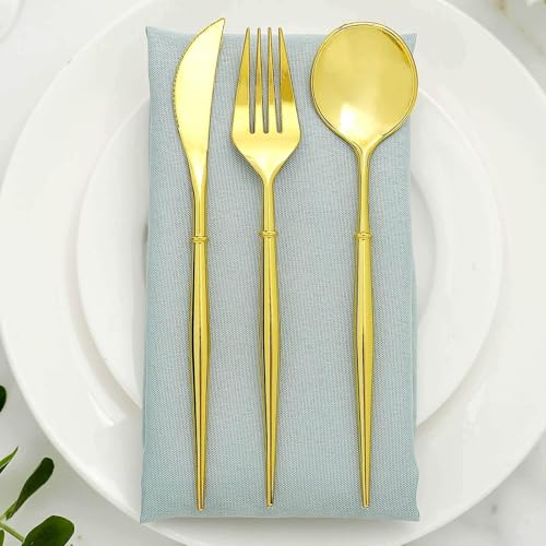 Efavormart 24-Pack 8" All-Gold Metallic Disposable Plastic Silverware; Luxury Heavy-Weight Cutlery for Royal-Themed Weddings, Formal Banquets and Prestigious Gatherings - color: Gold/Gold, size: 8"