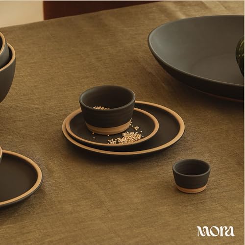 MORA Medium Plates Set of 4, 8.5 inch Ceramic Pottery Salad Plates - Microwave, Oven and Dishwasher Safe - Liquorice - color: Liquorice
