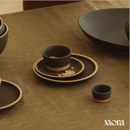 MORA Medium Plates Set of 4, 8.5 inch Ceramic Pottery Salad Plates - Microwave, Oven and Dishwasher Safe - Liquorice - color: Liquorice