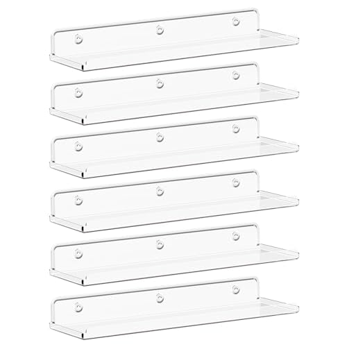 Lifewit Floating Shelves for Wall, Acrylic Display Shelf Wall Mounted for Figure, Car, Art, Book, 14" Perfume Organizer for Bathroom, Bedroom, Living Room, Nursery, Home Decor, Clear, 6 Pack - color: Clear
