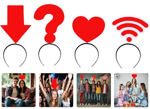 2Pcs Funny red heart headbands Set for Concerts, Halloween, Cosplay & Photo Props - Soft Stretchy Headbands - color: Sets 4