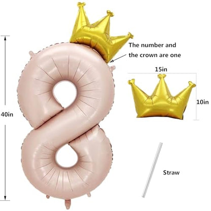 Giant Pale Pink 8 Number Crown Balloons 40 Inch Light Pink 8 Mylar Helium Large Crown Digital Balloon Baby Pink Birthday Numbers Balloons 8th Birthday Kids Theme Party Decoration Supplies - color: Crown Pale Pink 8