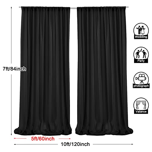 PARTISKY 10ftx7ft Black Chiffon Backdrop Curtains, Wrinkle-Free Sheer Fabric Photo Drapes for Wedding Ceremony Arch Birthday Baby Shower Photography Stage Decor 5ft x 7ft, 2 Panel - color: Black, size: 10ft x 7ft