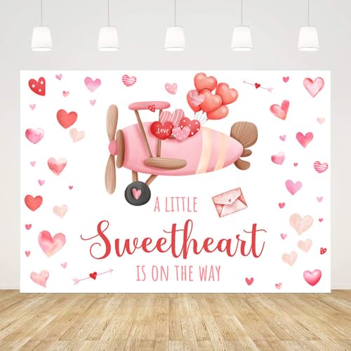 AIBIIN 8x6ft Sweetheart Baby Shower Backdrop A Little Sweetheart is on The Way Baby Shower Photography Background Sweet Heart Valentines Day Baby Shower Party Decorations Banner Photo Booth Props - color: Sweetheart2, size: 8x6ft