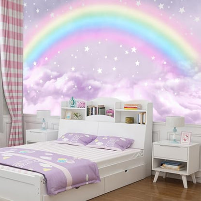 Children's Rainbow Bedroom Self-Adhesive Wallpaper Purple Clouds Peel-and-Stick Wall Mural - 58"x80" - color: Zzsl-02, size: 58"x80"