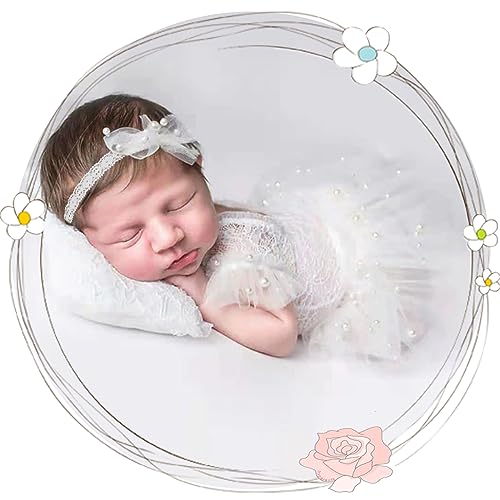 BLUETOP Cute Newborn Photography Outfits Boys Girls Baby Costume Set - style: 03 White Pearl Lace Rompers